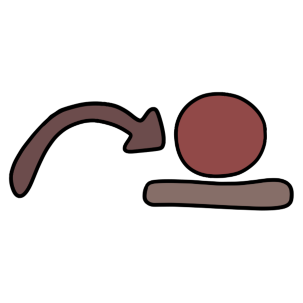  a curved brown arrow points to a red blob on a dash.